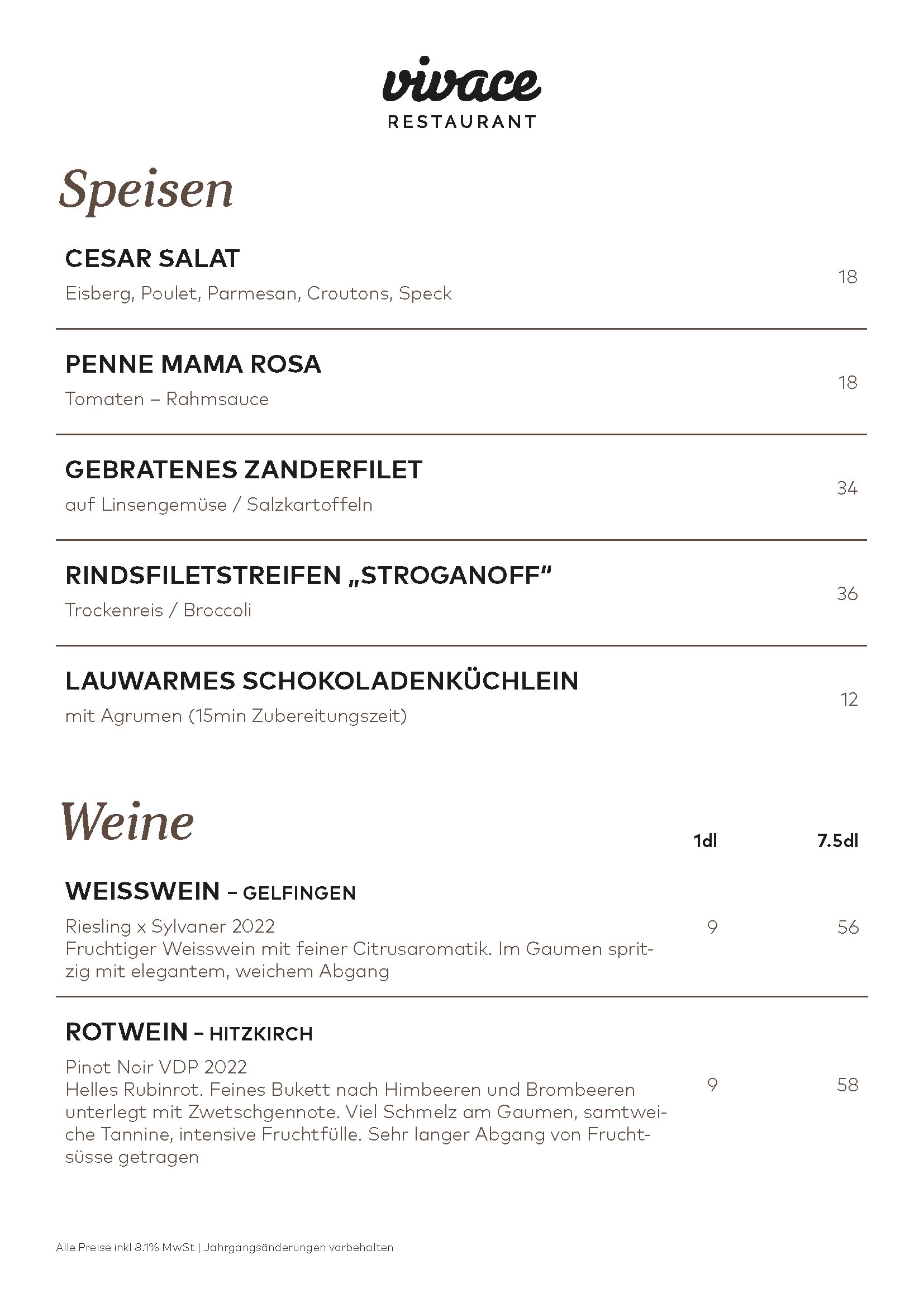 Sempia menu card, page 2